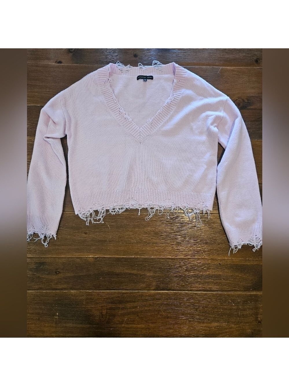 BROOKLYN KARMA WOMEN'S PINK DISTRESSED GRUNGE KNIT CROPPED TOP SIZE MEDIUM - Picture 8 of 12